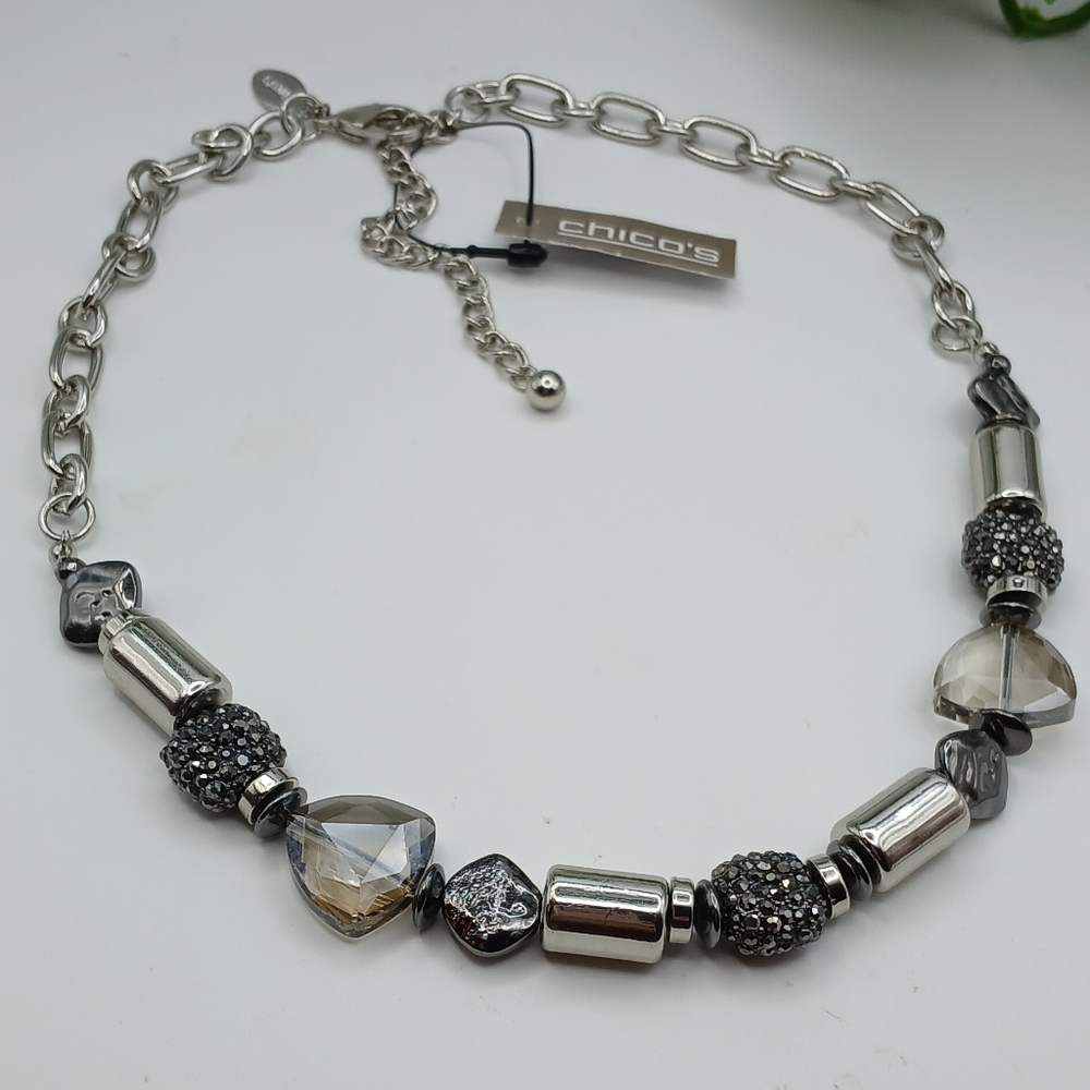 Silver Smokey Quartz Statement Necklace Chico's NWT